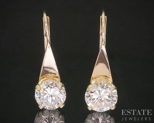 14k Yellow Gold Round Natural 2.00ctw Diamond Leverback Earrings 2.4g i20226