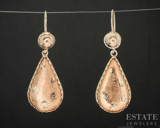 Vintage 14k Yellow Gold Puffy Teardrop Dangle Ladies Earrings 5.2g i20225