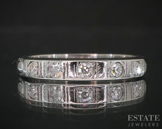 Vintage 18k White Gold Natural .10ctw Diamond Ladies Wedding Band 2.4g i20224