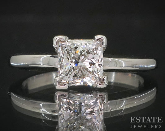 14k White Gold Princess GIA Natural .91ct Diamond Solitaire Ring 2.7g i20230