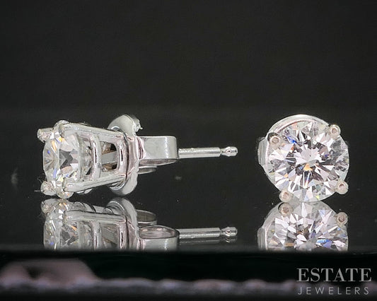 14k White Gold Round Natural 1.04ctw Diamond Stud Earrings i20219