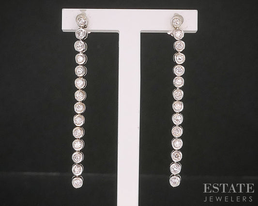 14k White Gold Natural .25ctw Diamond Bezel Dangle Earrings 3.0g i20215