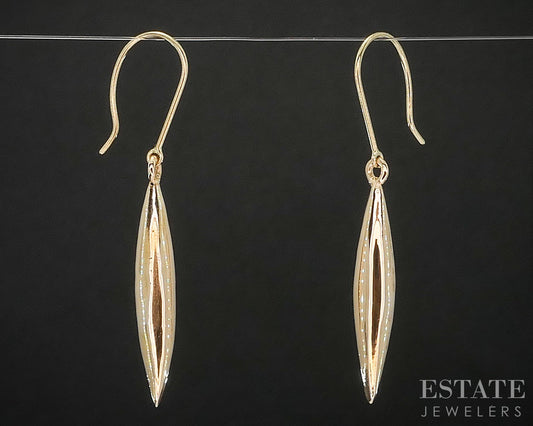 Vintage 18k Yellow Gold Puffy Dangle Ladies Earrings 1.9g i20218