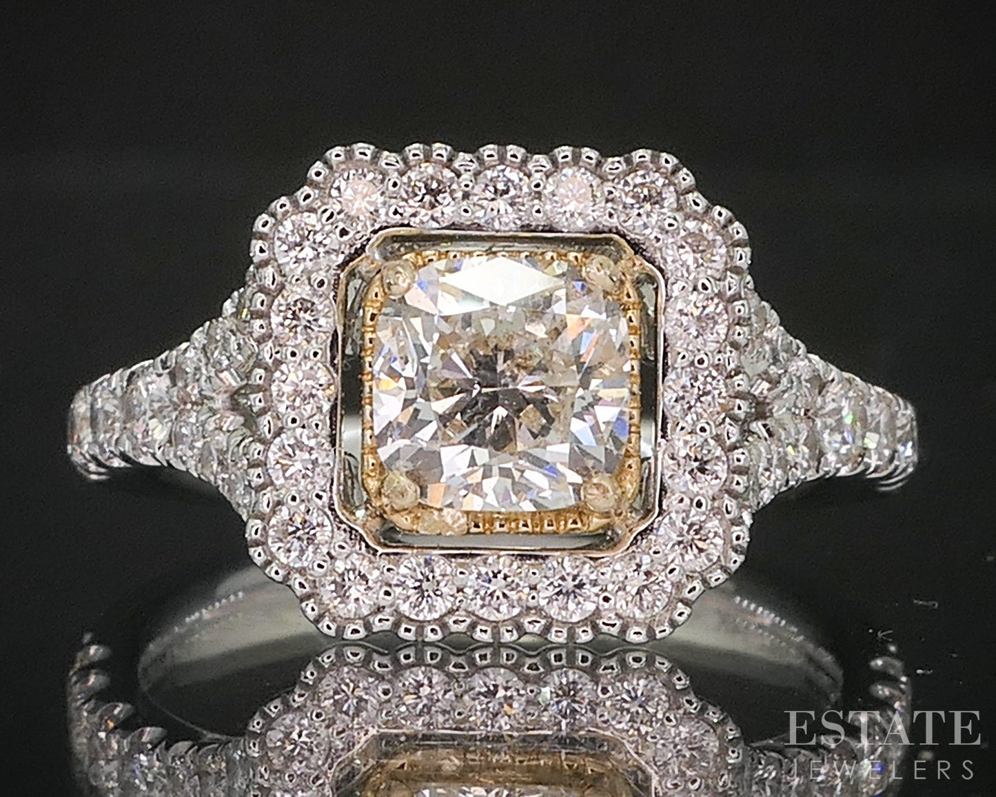 Platinum & 14k Cushion Natural 1.60ctw Diamond Halo Engagement Ring 6g i20220