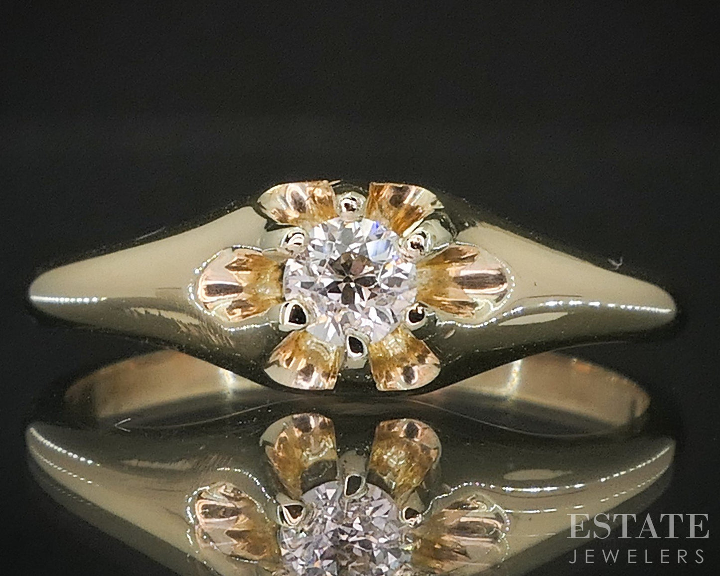 Antique 14k Yellow Gold OEC .10ct Diamond Solitaire Belcher Ring 2.4g i20228