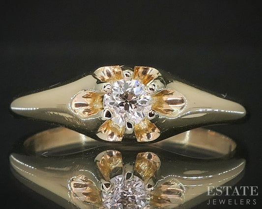 Antique 14k Yellow Gold OEC .10ct Diamond Solitaire Belcher Ring 2.4g i20228