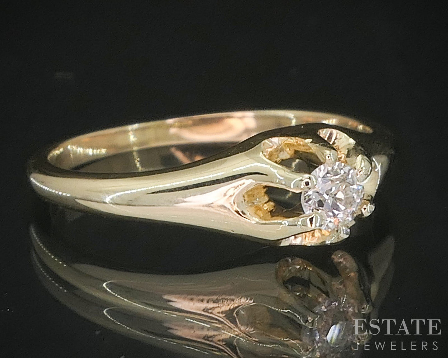 Antique 14k Yellow Gold OEC .10ct Diamond Solitaire Belcher Ring 2.4g i20228