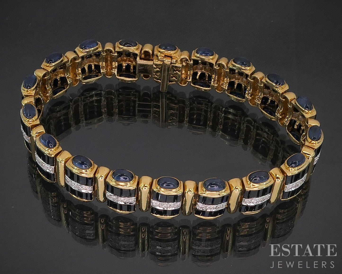 18k Yellow Gold Natural Blue Sapphire & Diamond Tennis Bracelet 40.9g 7"L p90415