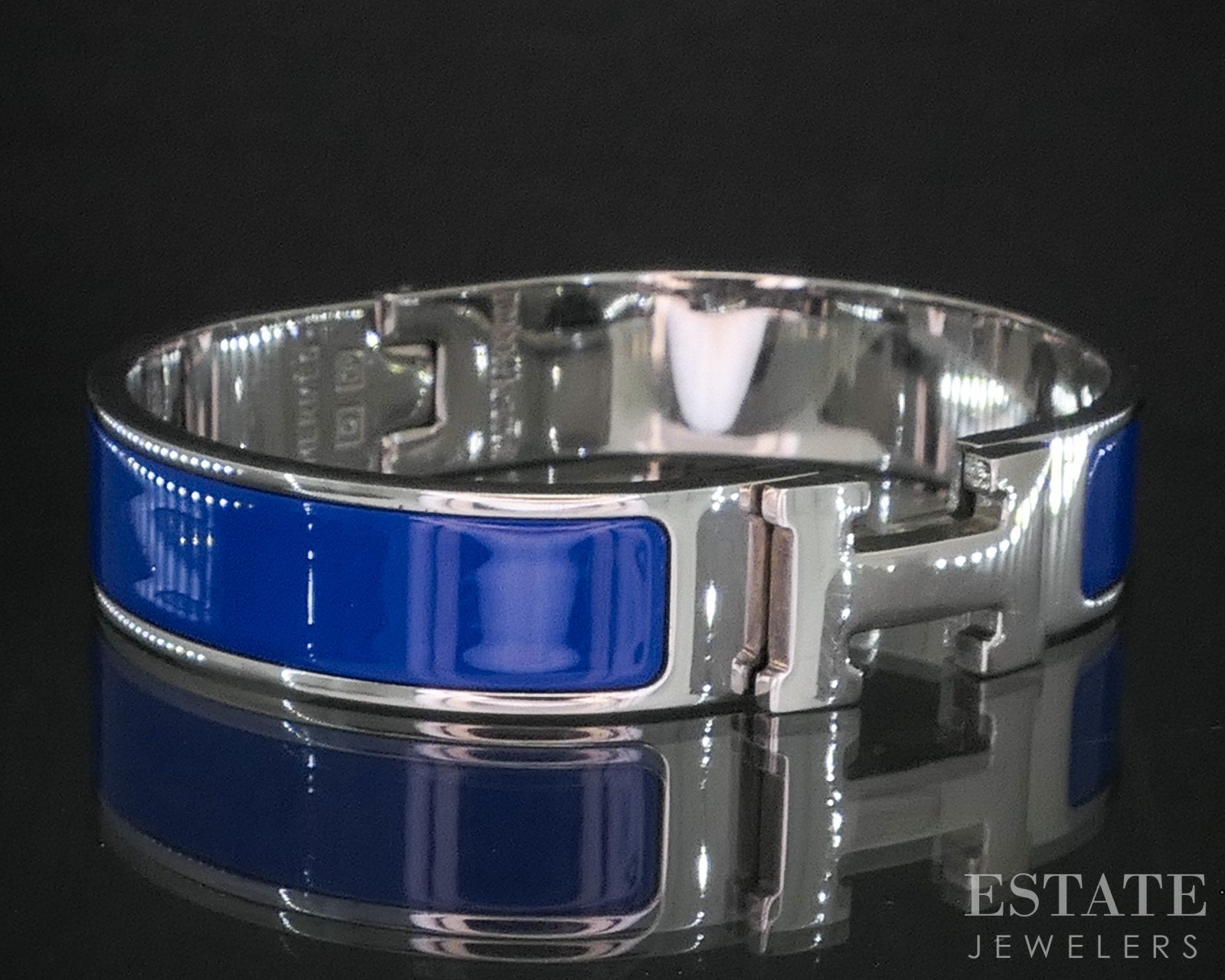 Vintage Silver Tone Hermes Blue Enameled Clic 