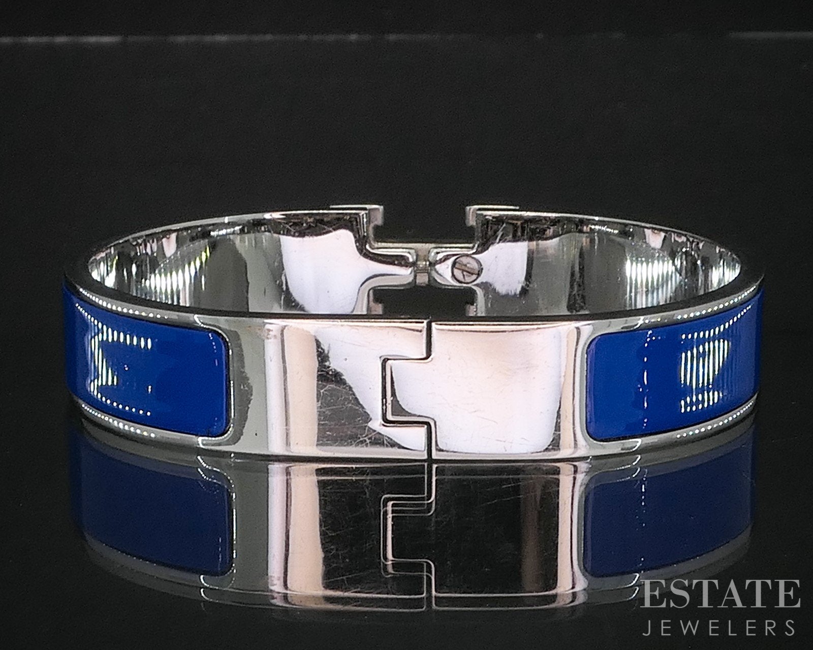 Vintage Silver Tone Hermes Blue Enameled Clic 
