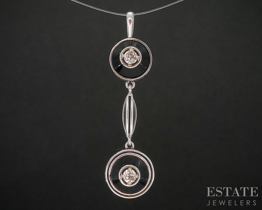 Vintage Platinum Natural Black Onyx & OEC Diamond Dangle Pendant 2g i20231