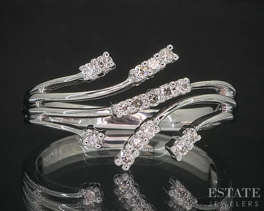 14k White Gold Natural .10ctw Diamond Ladies Spray Bypass Band Ring 2.9g i20238