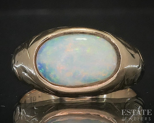 Antique Victorian 10k Yellow Gold Natural Opal Ladies Band Ring 3.9g i20244