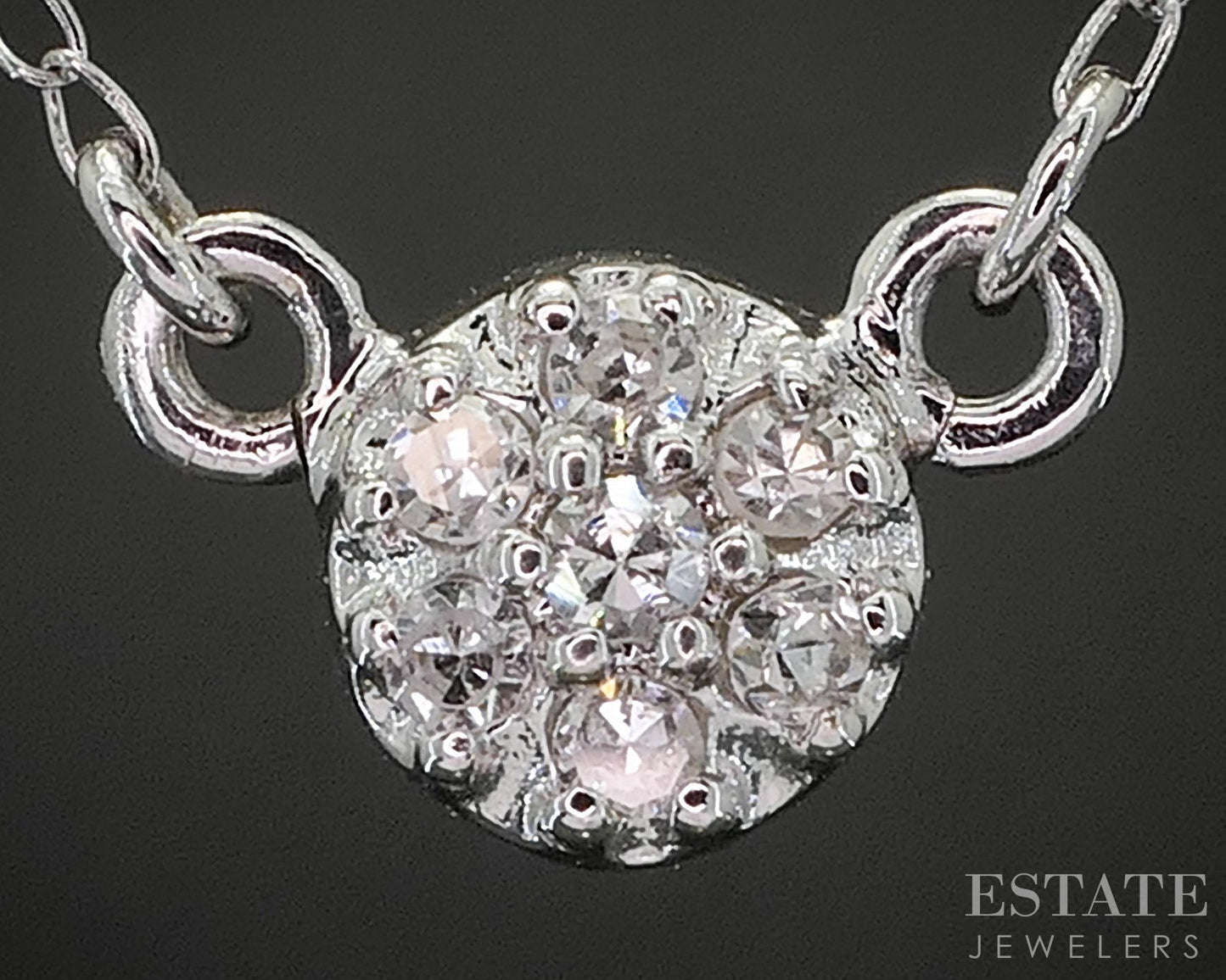 14k White Gold Natural .04ctw Diamond Cluster Ladies Necklace 0.9g 16"L p90418