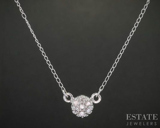 14k White Gold Natural .04ctw Diamond Cluster Ladies Necklace 0.9g 16"L i20243