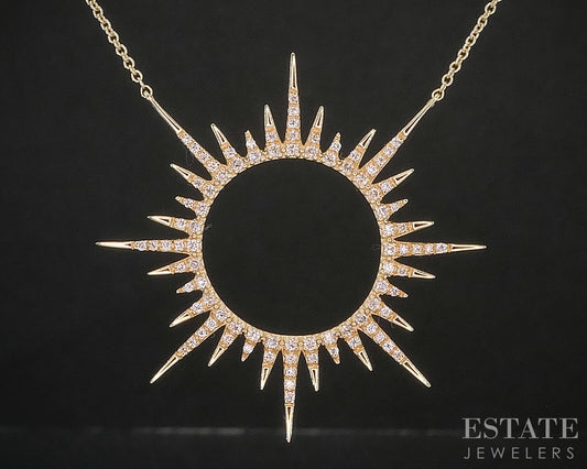 14k Yellow Gold Natural .22ctw Diamond Starburst Necklace 3.8g 20"L i20234