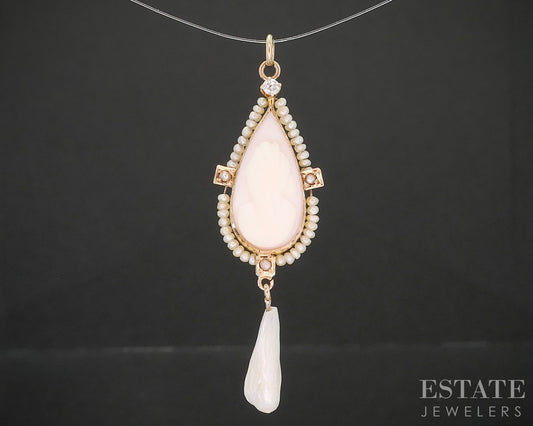 Antique Victorian 10k Yellow Gold Cameo Diamond & Seed Pearl Pendant 1.9g i20260