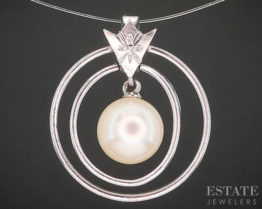 Vintage Sterling Silver Mikimoto 7.2mm Akoya Pearl Ladies Pendant 1.8g i20259