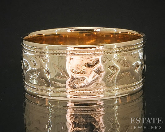 Antique Victorian 18k Yellow Gold 7.5mm Floral Vine Cigar Band Ring 3.3g i20251