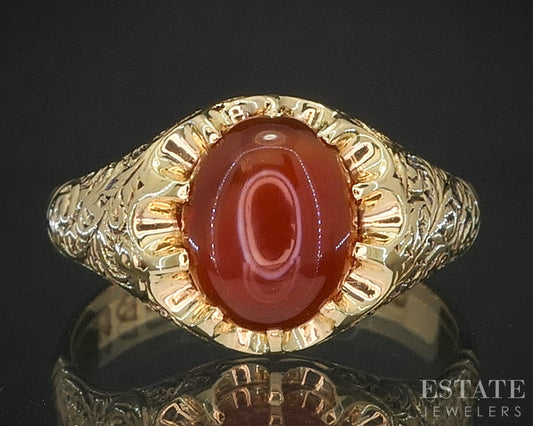 Antique Victorian 18k Yellow Gold Natural Carnelian Belcher Ring 6.3g i20270