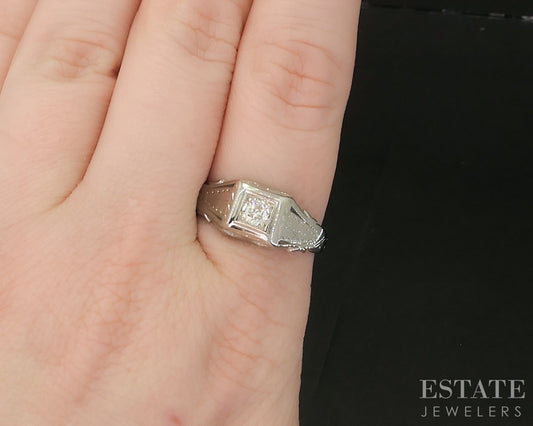 Antique 18k White Gold OEC Natural .20ct Diamond Mens Ring 4.5g i20277
