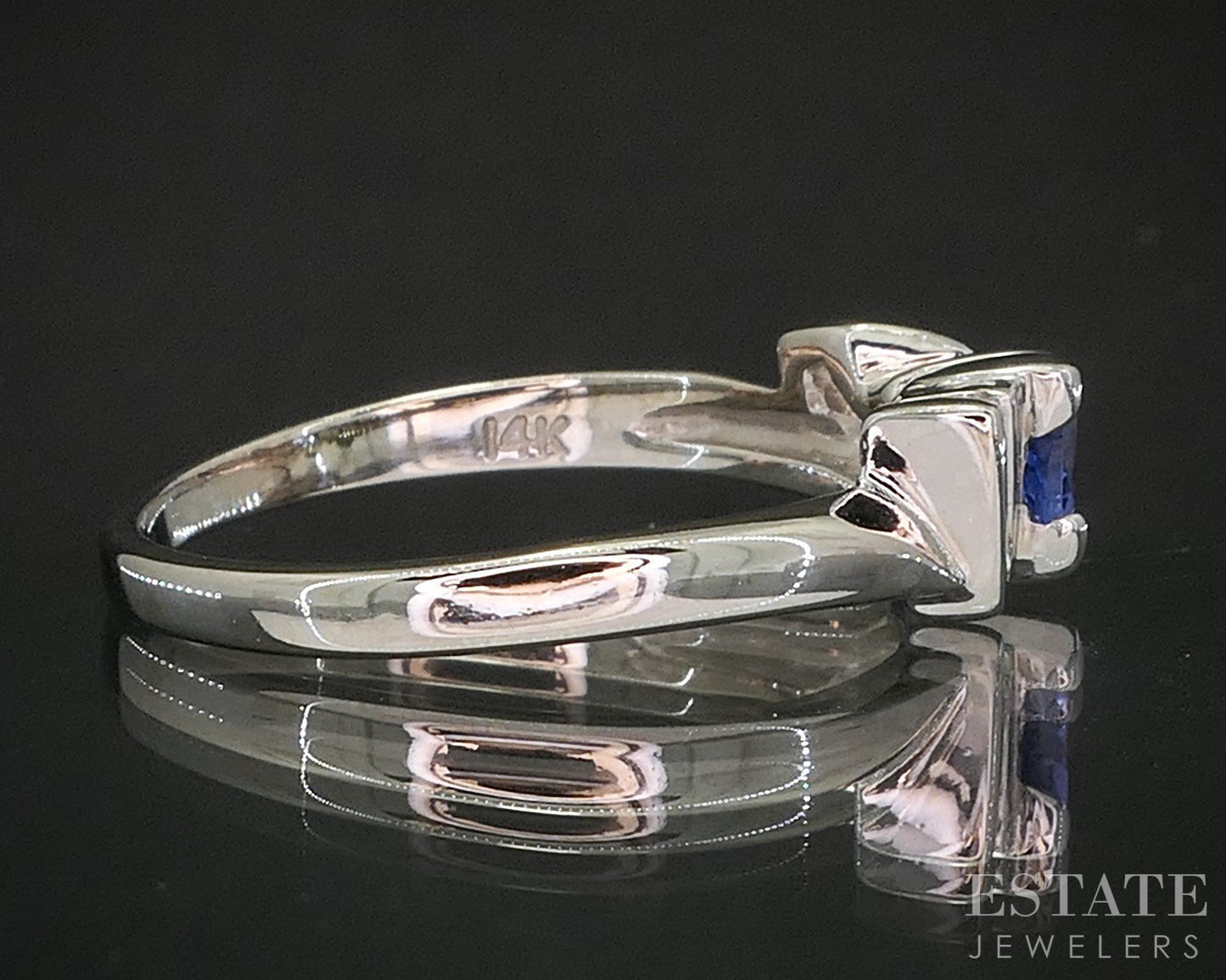 14k White Gold Trillion Natural Tanzanite & Diamond Ladies Ring 3.8g i20278