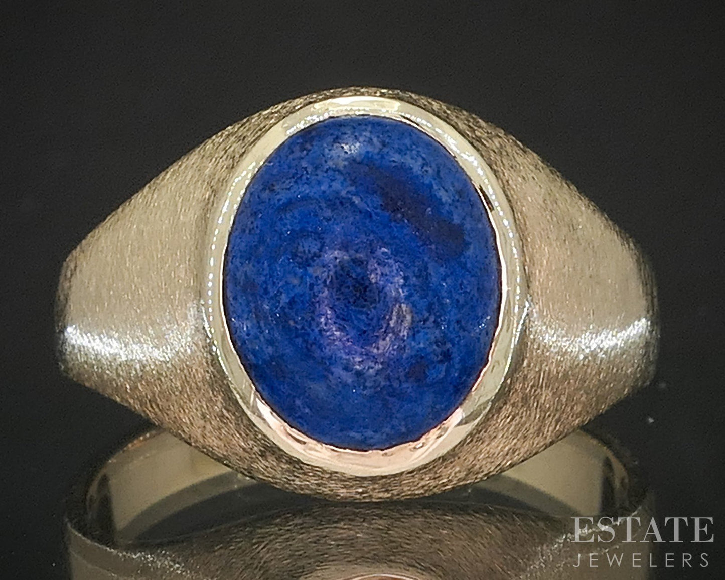 Vintage 10k Yellow Gold Oval Natural Lapis Mens Ring 6.3g i20282