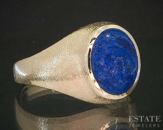 Vintage 10k Yellow Gold Oval Natural Lapis Mens Ring 6.3g i20282