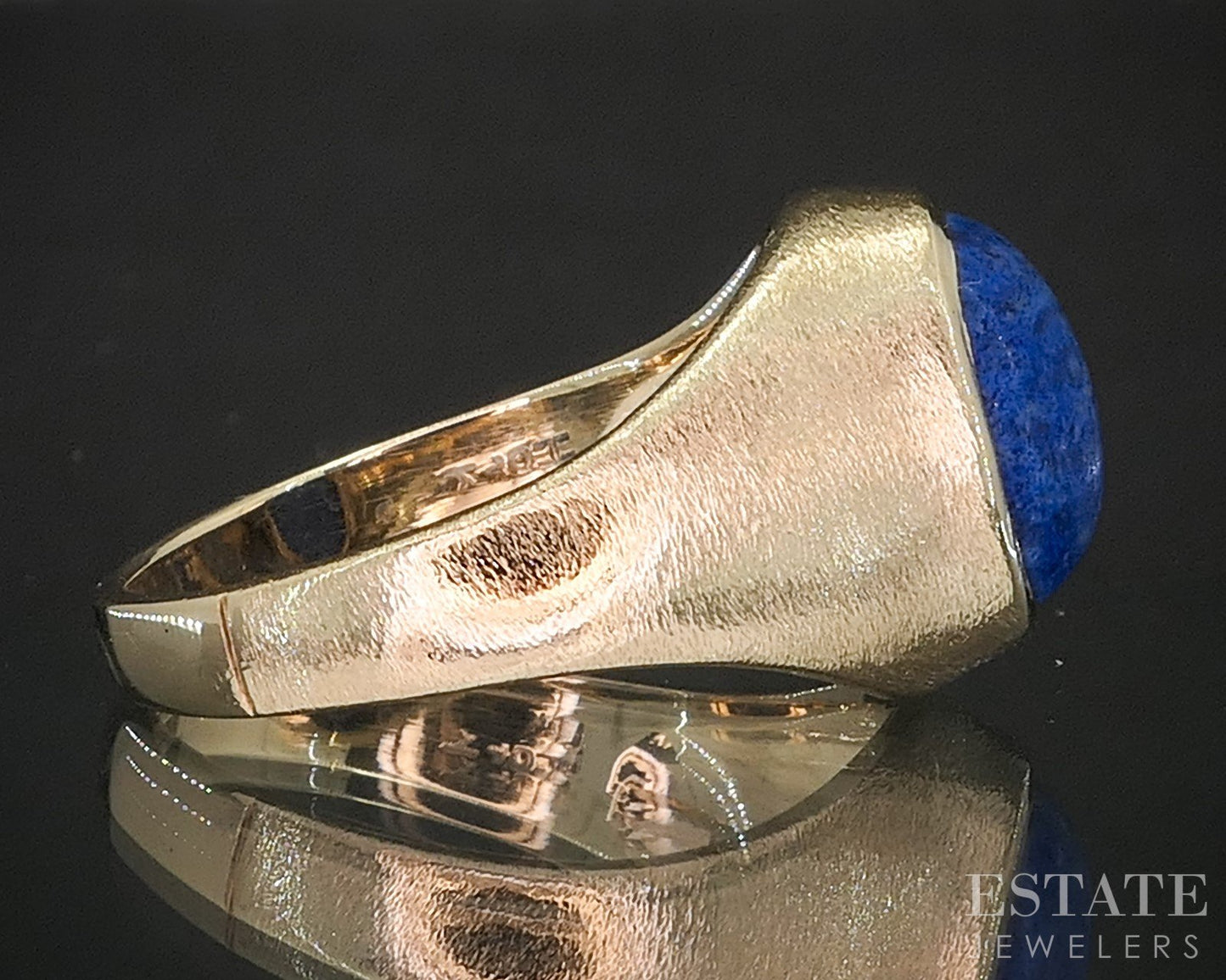 Vintage 10k Yellow Gold Oval Natural Lapis Mens Ring 6.3g i20282