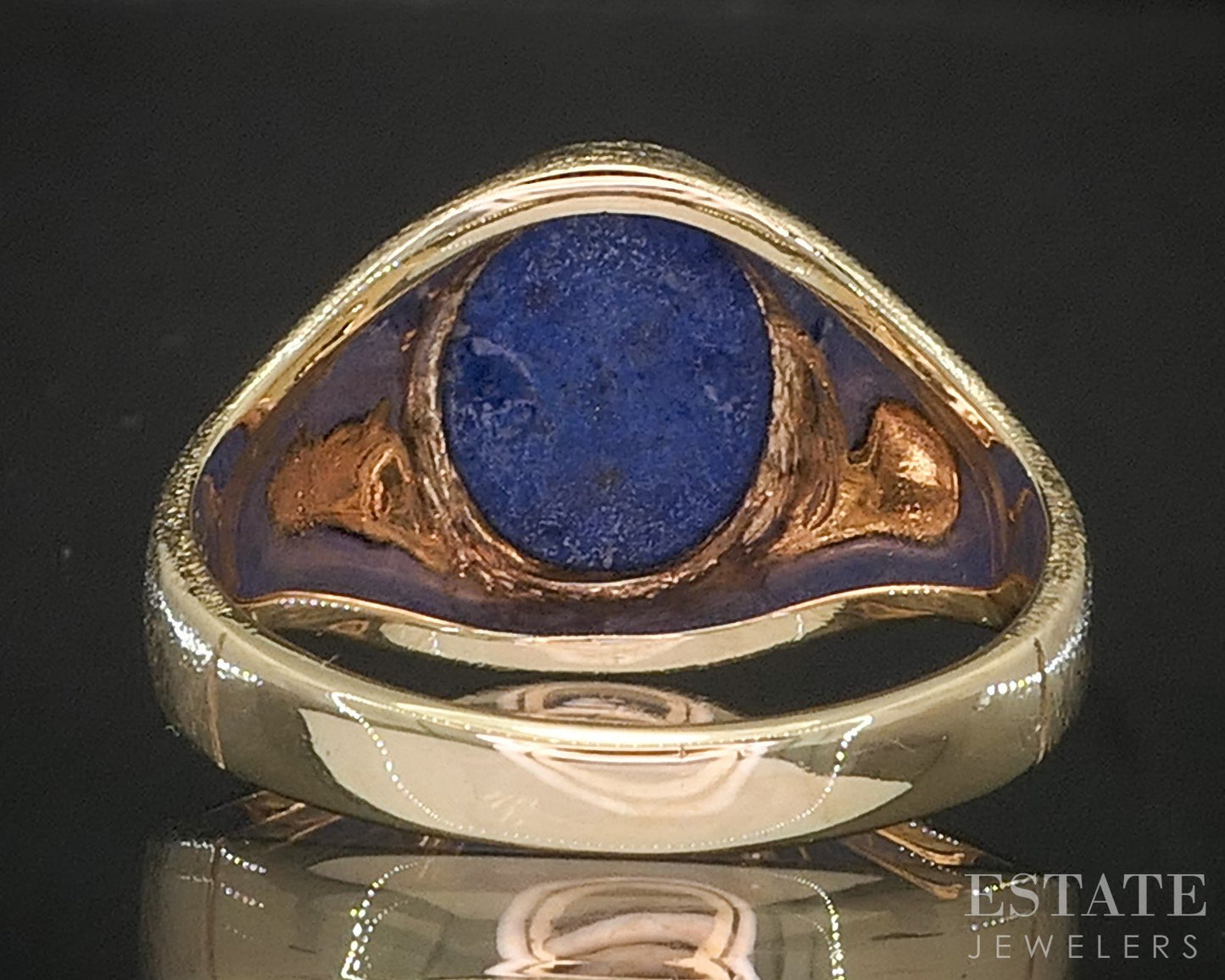 Vintage 10k Yellow Gold Oval Natural Lapis Mens Ring 6.3g i20282