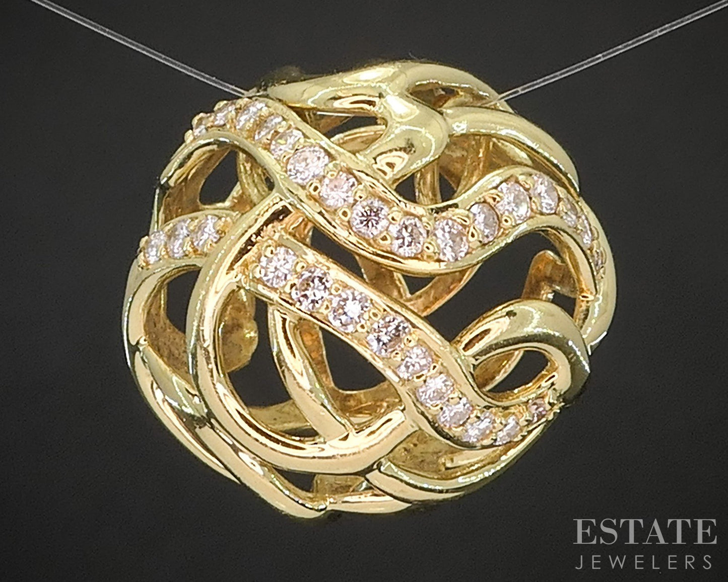 18k Yellow Gold Jose Hess Natural Diamond Open Sphere Slide Pendant 9.2g i20280