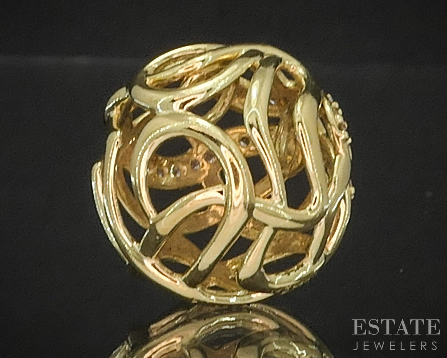 18k Yellow Gold Jose Hess Natural Diamond Open Sphere Slide Pendant 9.2g i20280
