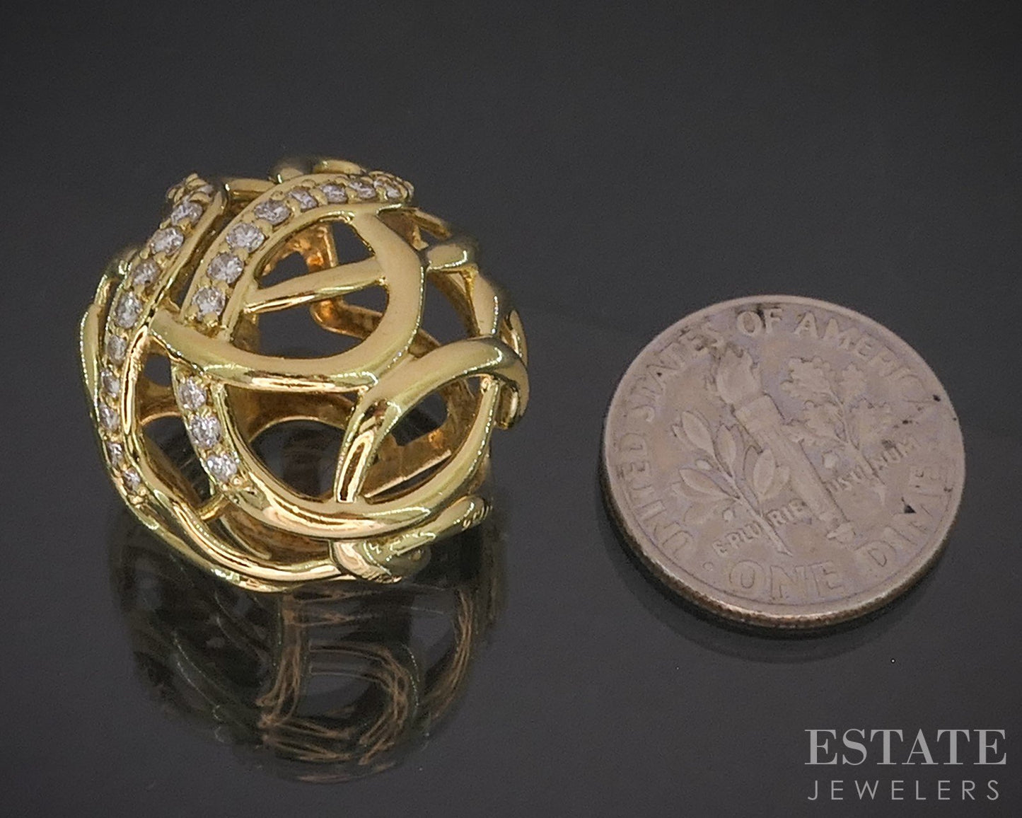 18k Yellow Gold Jose Hess Natural Diamond Open Sphere Slide Pendant 9.2g i20280