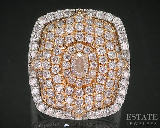 18k Rose & White Gold Natural 1ctw Diamond Cluster Cocktail Ring 5.7g i20316