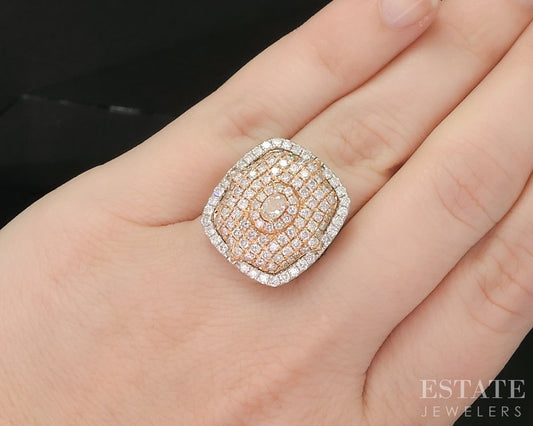 18k Rose & White Gold Natural 1ctw Diamond Cluster Cocktail Ring 5.7g i20316