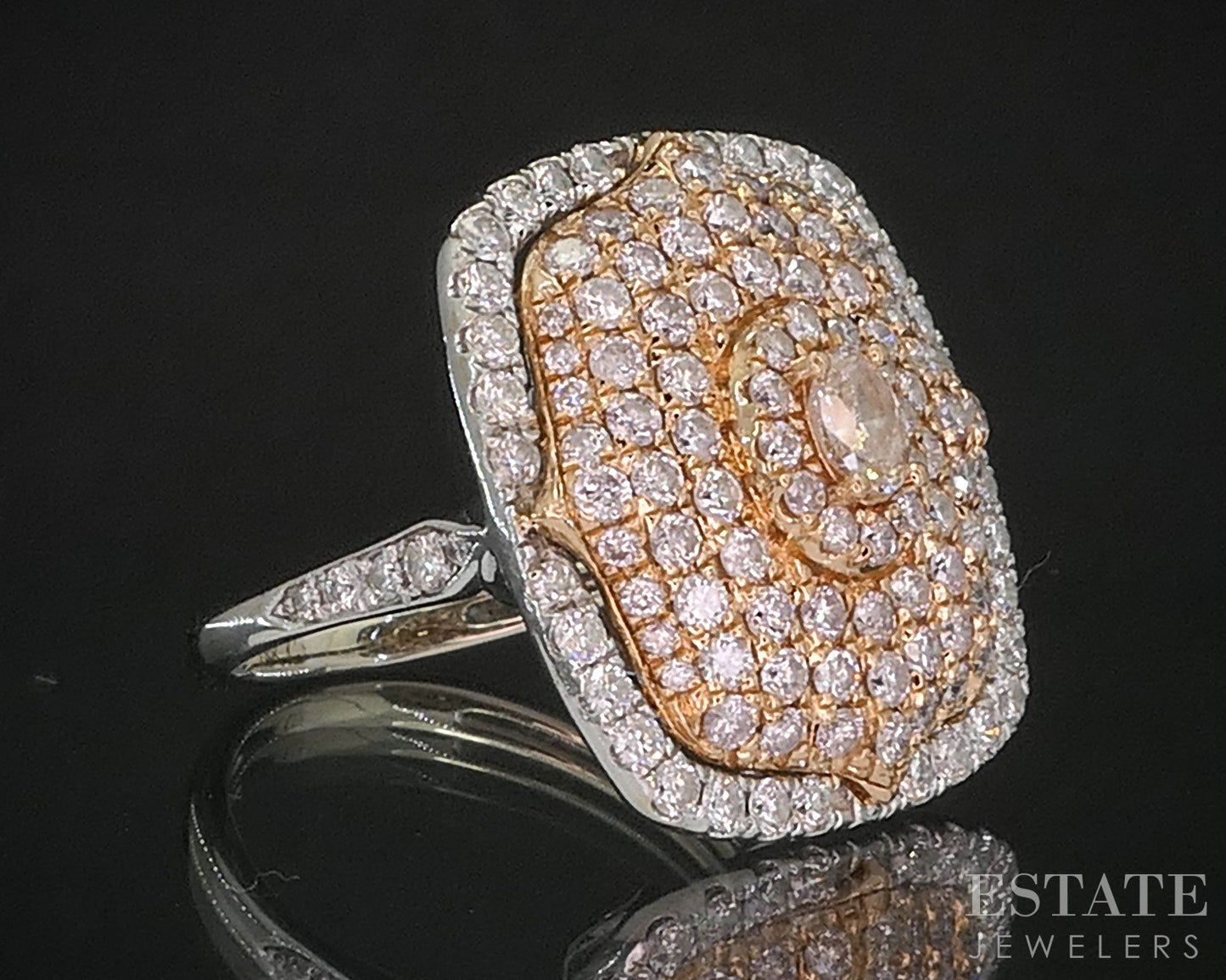 18k Rose & White Gold Natural 1ctw Diamond Cluster Cocktail Ring 5.7g i20316