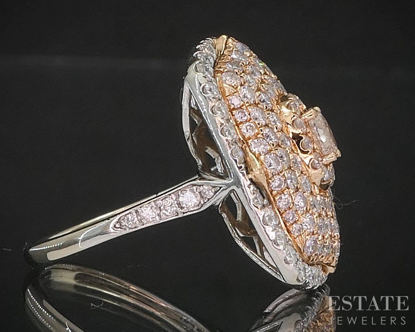 18k Rose & White Gold Natural 1ctw Diamond Cluster Cocktail Ring 5.7g i20316