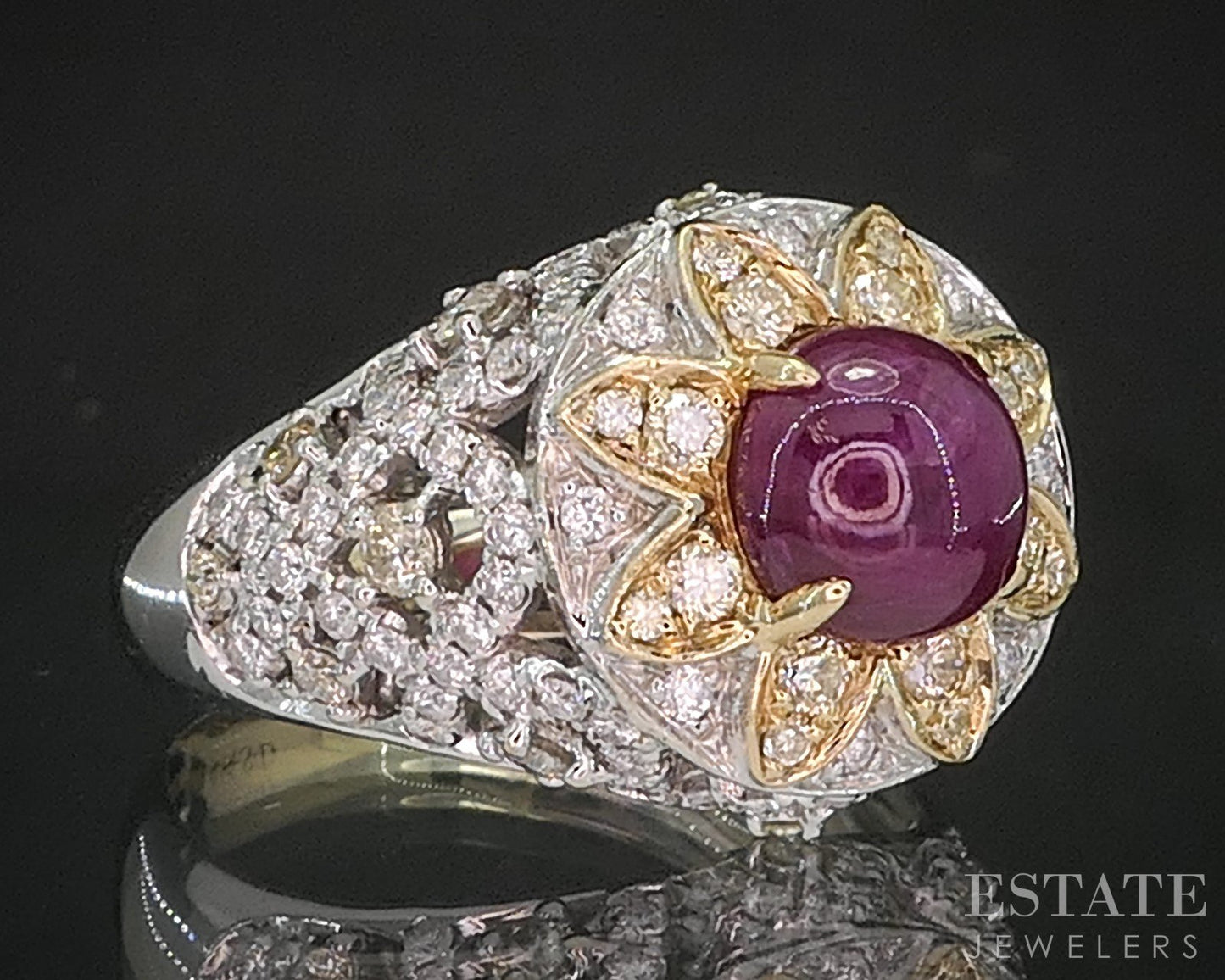 14k White & Yellow Gold Cabochon Natural Ruby & Diamond Ladies Ring 5.3g i20314