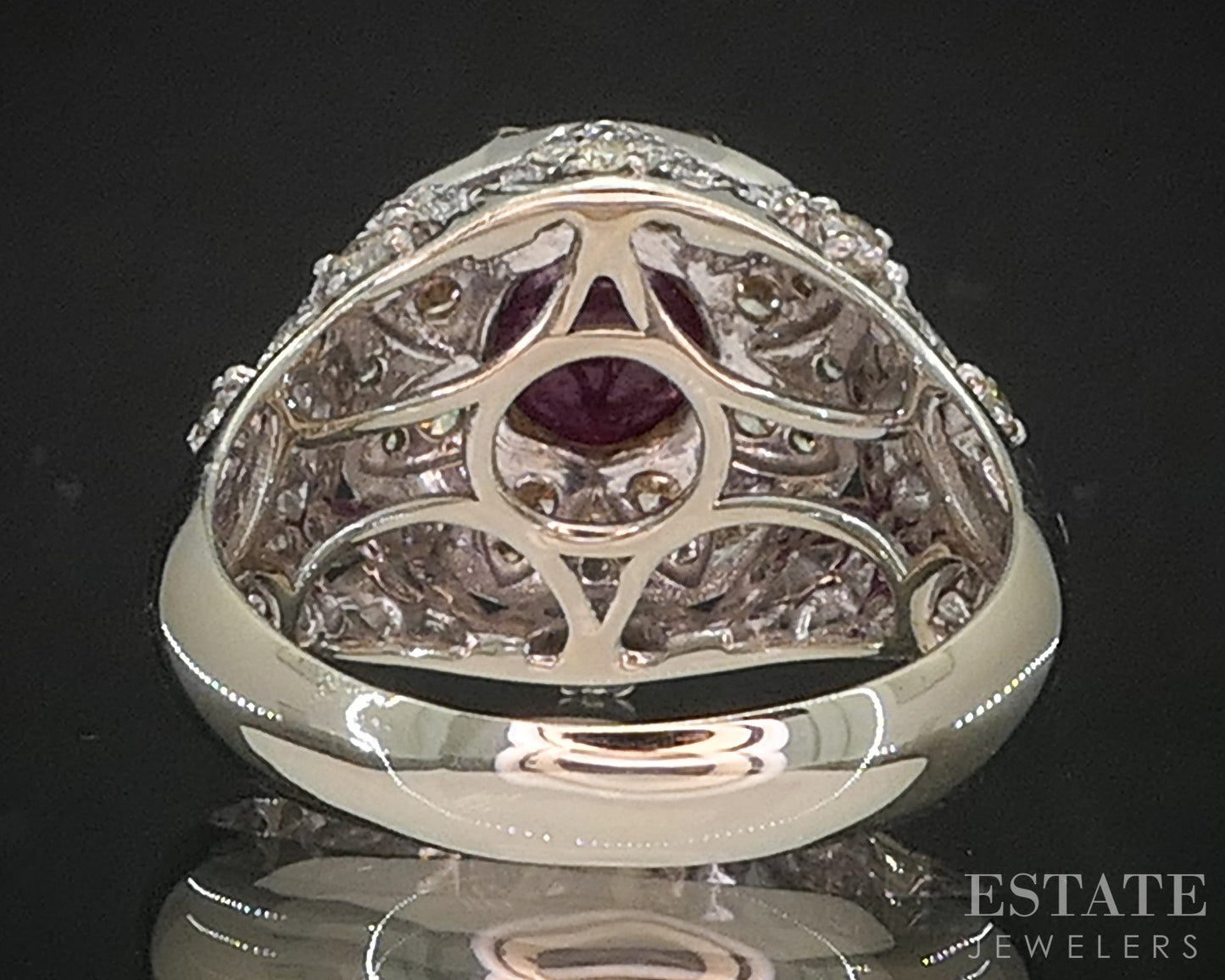 14k White & Yellow Gold Cabochon Natural Ruby & Diamond Ladies Ring 5.3g i20314