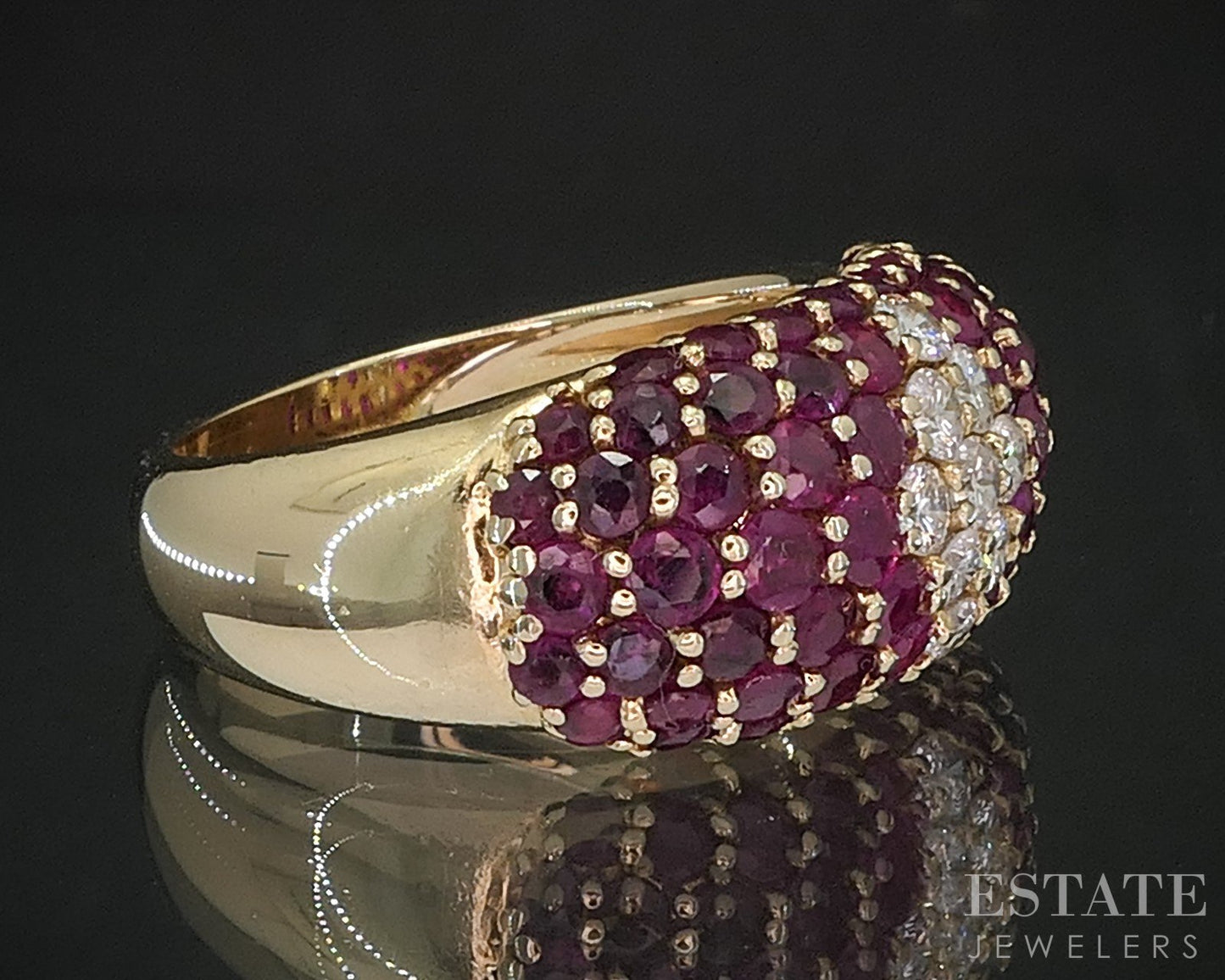 14k Yellow Gold EFFY Natural Ruby & Diamond Cluster Ladies Band Ring 7.8g i20319