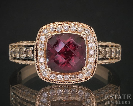 14k Strawberry Gold LeVian Natural Rhdolite Garnet & Diamond Ring 5.7g i20318