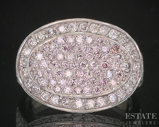18k White Gold Natural 1.50ctw Pink & White Diamond Cluster Ring 8.9g i20320