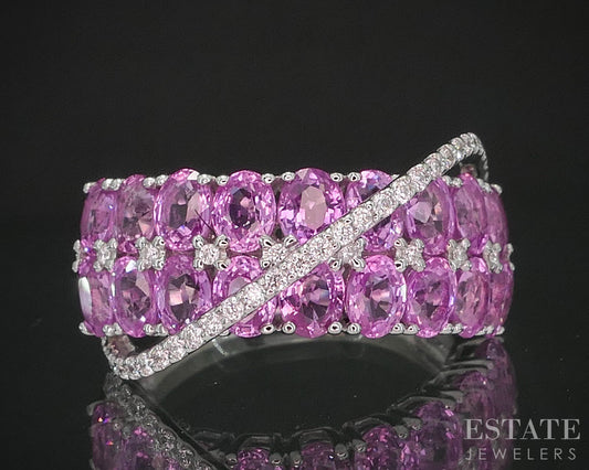 14k White Gold Sonia B. Natural Pink Sapphire & Diamond Band Ring 4.8g i20301