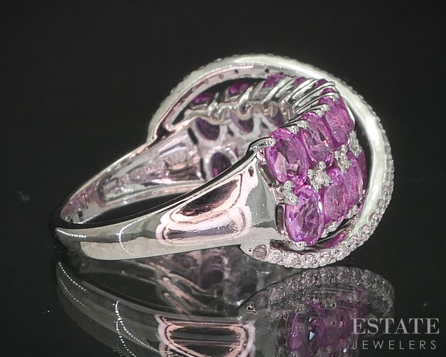 14k White Gold Sonia B. Natural Pink Sapphire & Diamond Band Ring 4.8g i20301