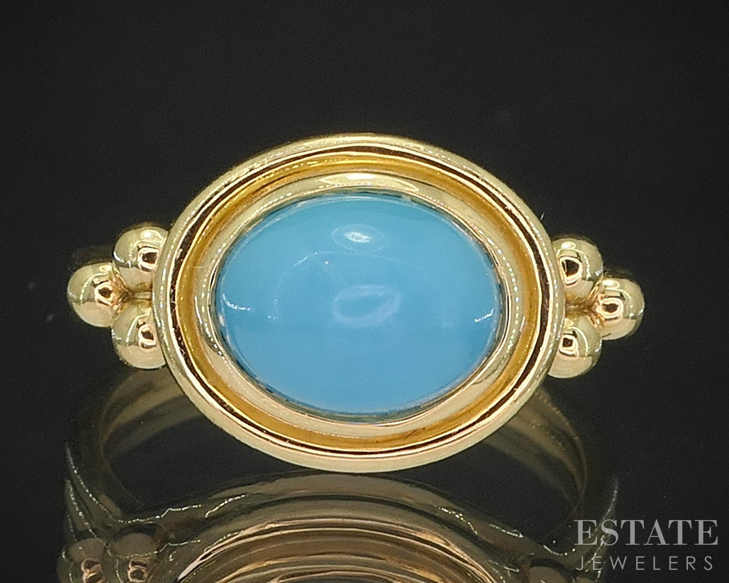 18k Yellow Gold Temple St. Clair Natural Turquoise Ladies Ring 6.5g i20310