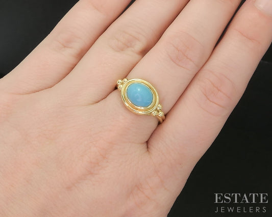 18k Yellow Gold Temple St. Clair Natural Turquoise Ladies Ring 6.5g i20310