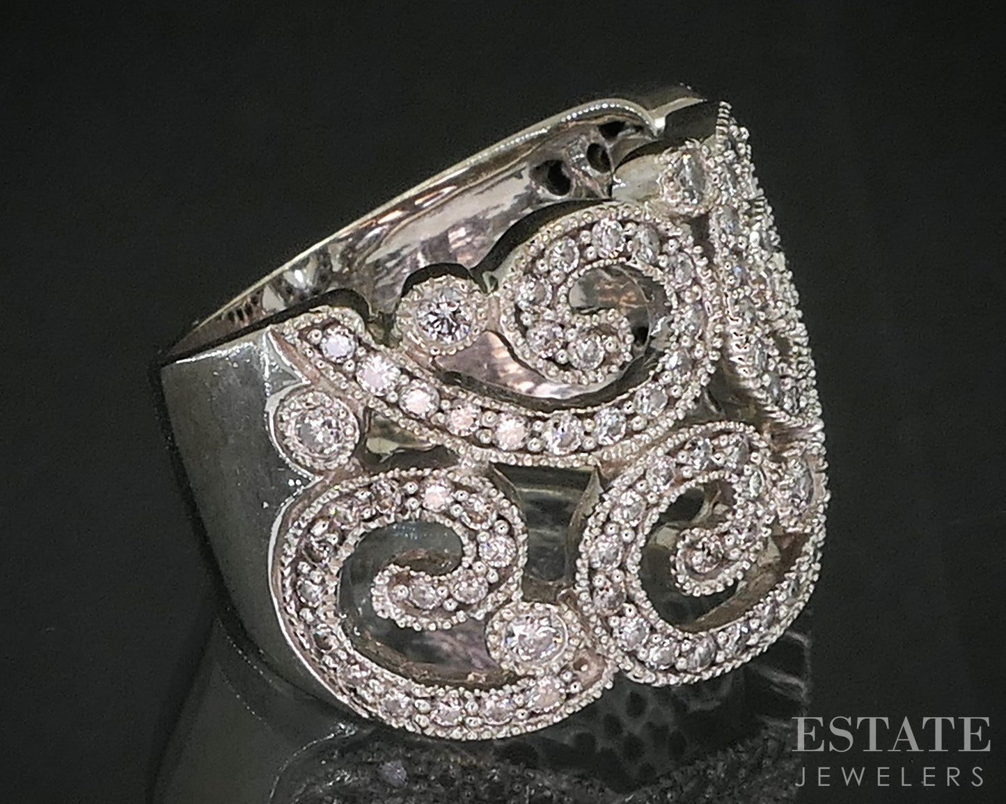 14k White Gold EFFY Natural .37ctw Diamond Open Swirl Band Ring 11.7g i20309