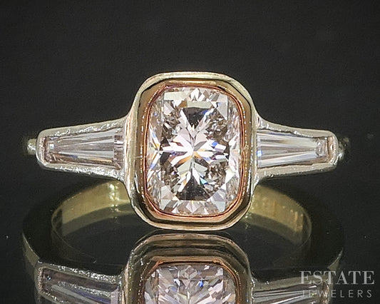 18k Tri Colored Gold Cushion Natural 1.32ctw Diamond Engagement Ring 4.1g p90973