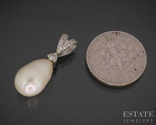 18k White Gold Freshwater Pearl & Diamond Ladies Pendant 1.8g i20324