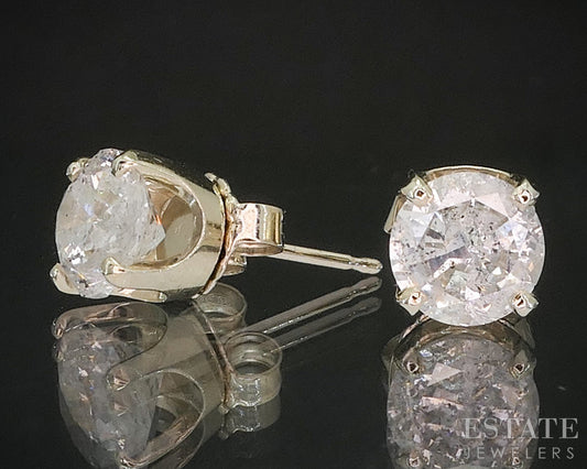 14k White Gold Round Natural 1.69ctw Diamond Stud Earrings i20323